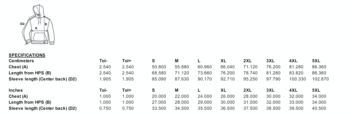 Heavy Blend Hoody Sweatshirt Navy - Size Guide